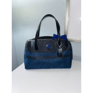 COACH Navy Wool Leather Trim Satchel Bag Blue